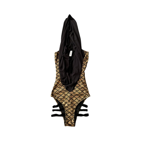 Roma Strappy Hooded Sexy Mermaid Costume. Gold / Black. Size M/L - Picture 9 of 12